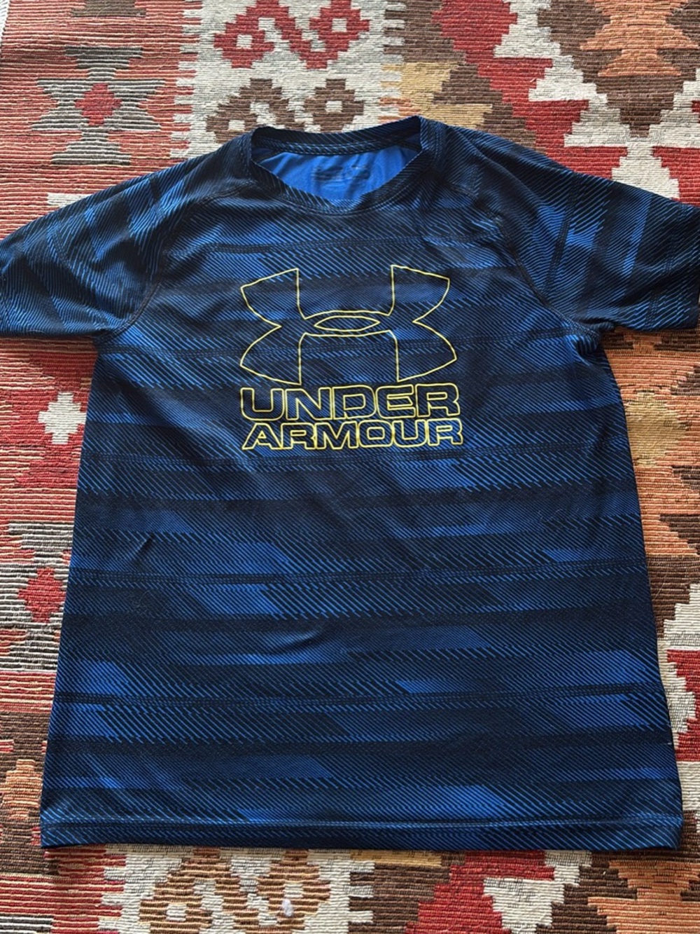 Under Armour Boys Navy Blue Performance Tee with Yellow Logo
